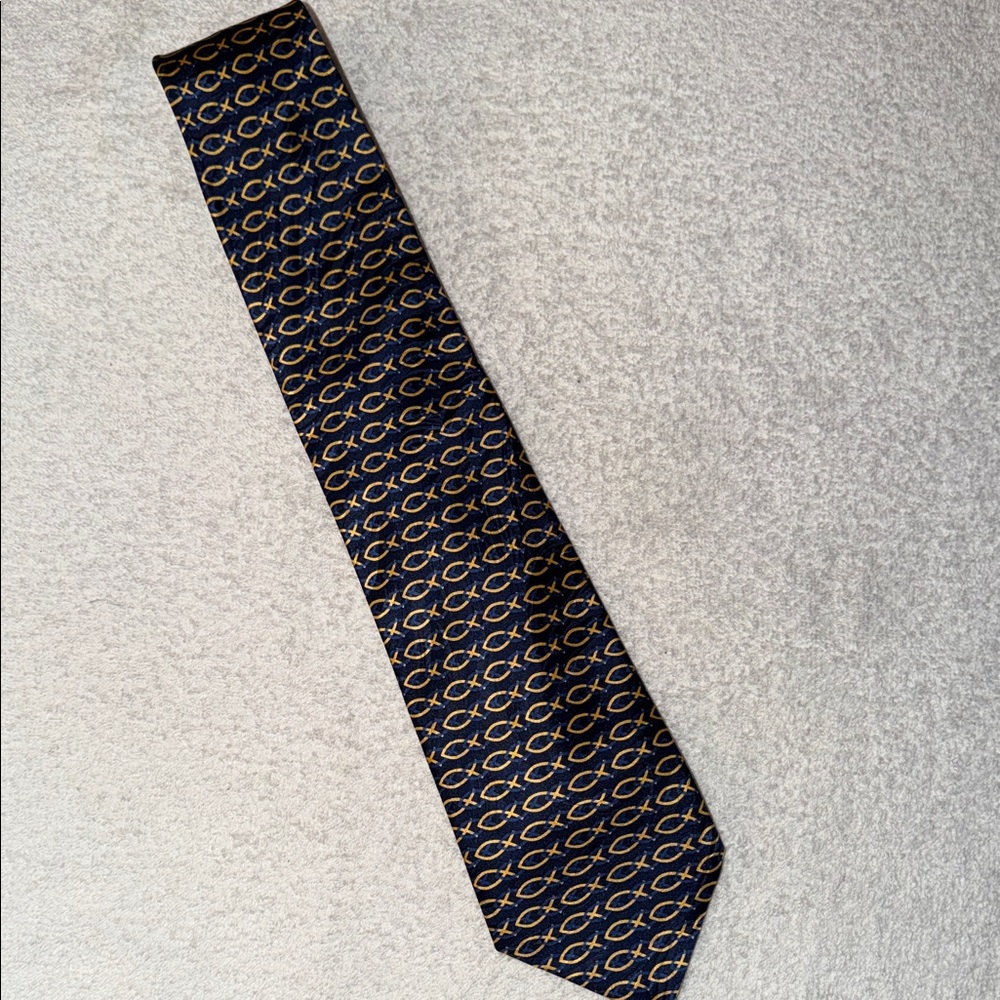 Divinity Series by Steven Harris Ichthys Jesus Fish Patterned Silk Tie Christian